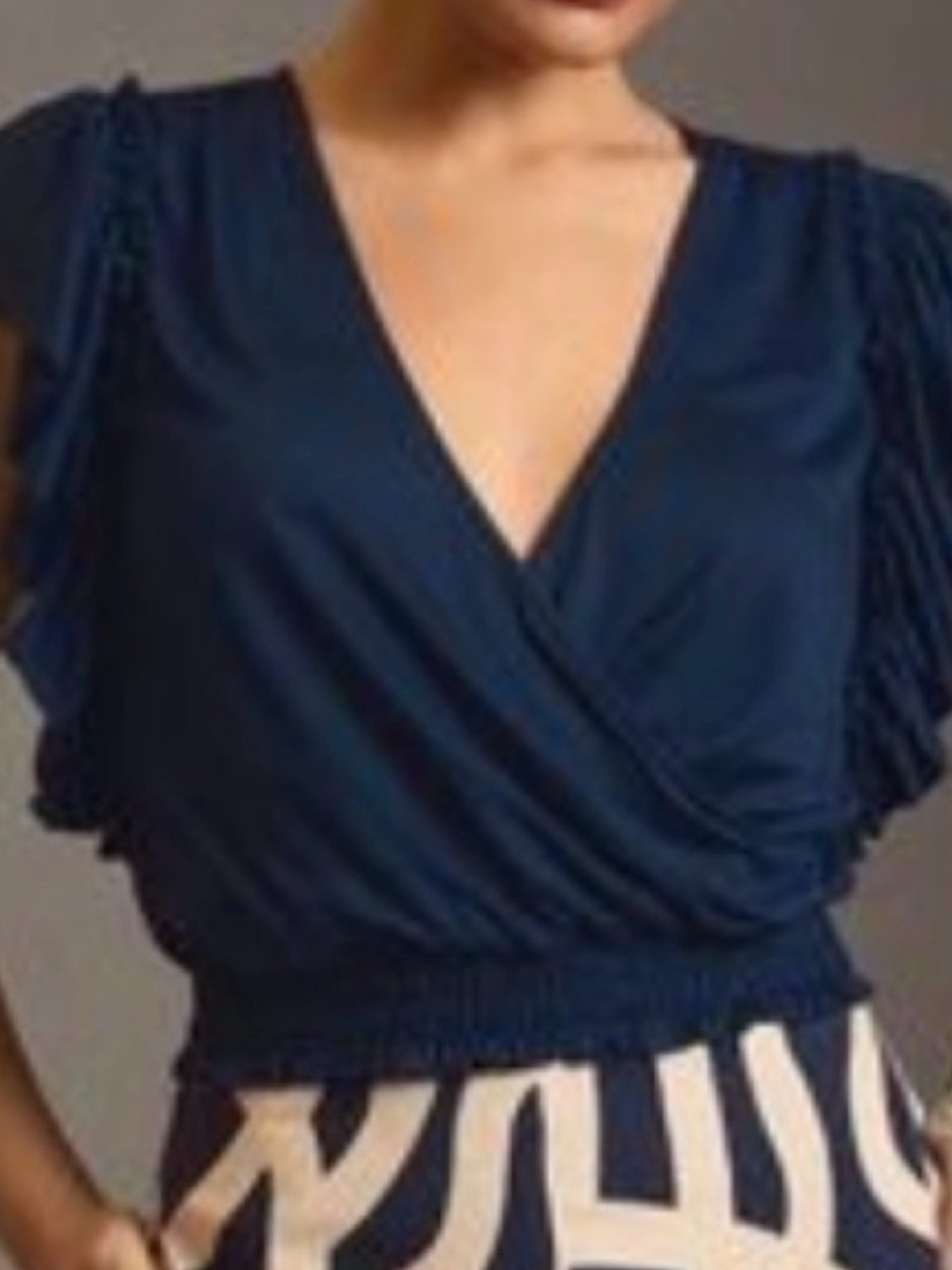 Anthropology Navy V-Neck Wrap Top - Navy
